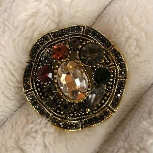 Vintage inspired Gold and Multicolor Gemstone Brooch
